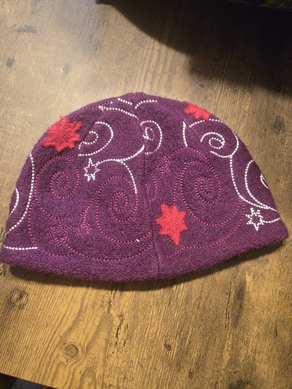 Isis Purple Wool Beanie Embroidered Stars Swirls